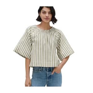 Everlane Women’s Small Seersucker Gathered Tee Striped Organic Cotton Capsule